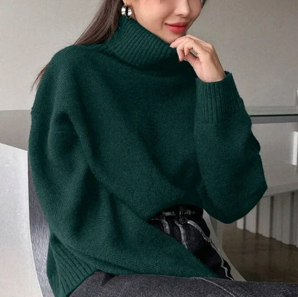 Women's Solid Color Simple Turtleneck Sweater - Picture 2 of 6